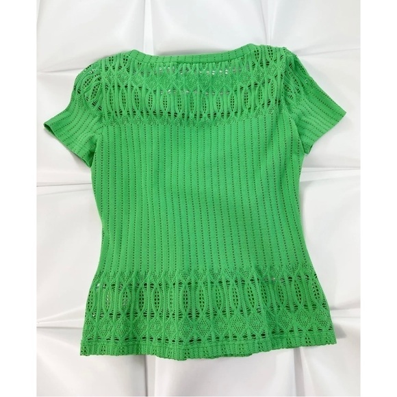 Doncaster Collection Womens Sz S Green Pointelle Top Stretch - Picture 3 of 6
